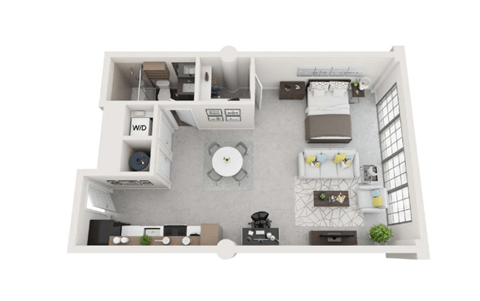 Floor plan for studio, 1 bath, 630 sqft